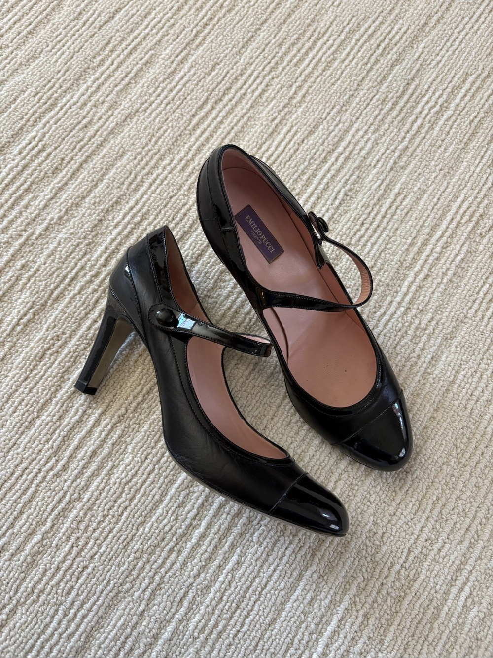 Emilio Pucci Black Patent Leather Mary Jane Heels